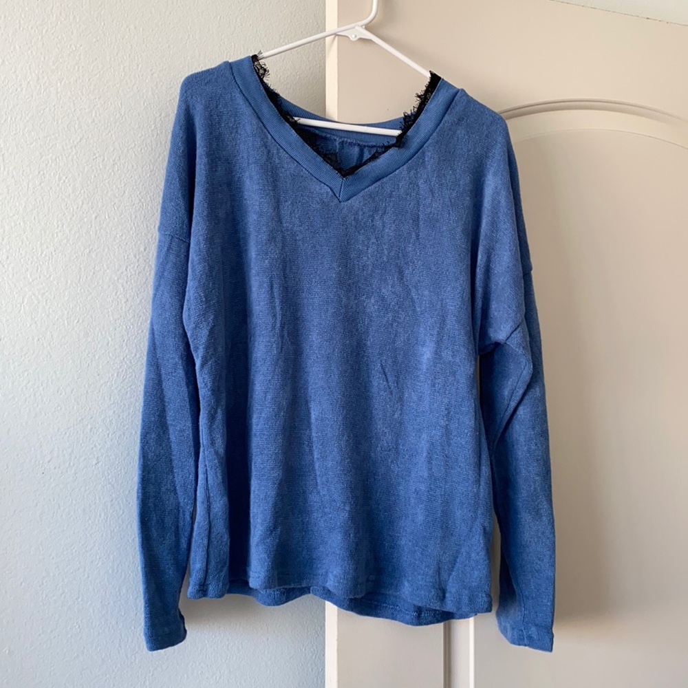 Shein Blue & Black Lace-Lined Sweater